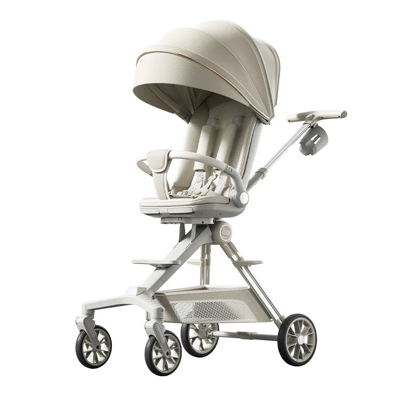 Coche para caminar ligero, plegable, bidireccional, sentado, tumbado, amortiguador para bebé, alto paisaje - imagen 5