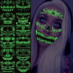 Pegatina facial luminosa de Halloween con boca de terror impermeable