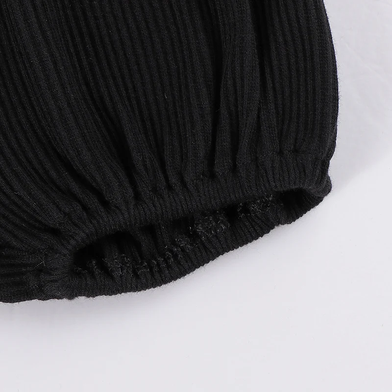 Conjunto de ropa de verano para bebé, 2 uds., top y bombachos acanalados negros, ropa para niña, cuello redondo, manga corta, volantes de contraste - imagen 5