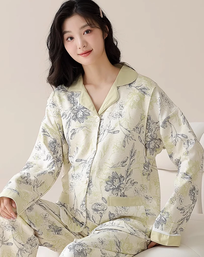 Pijamas posparto para otoño y primavera, ropa de dormir de maternidad de talla grande, holgada con almohadillas para el pecho, ropa para amamantar, entrega - imagen 2