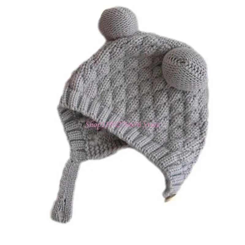 Gorro de punto cómodo con orejeras y pompón para recién nacido - imagen 3