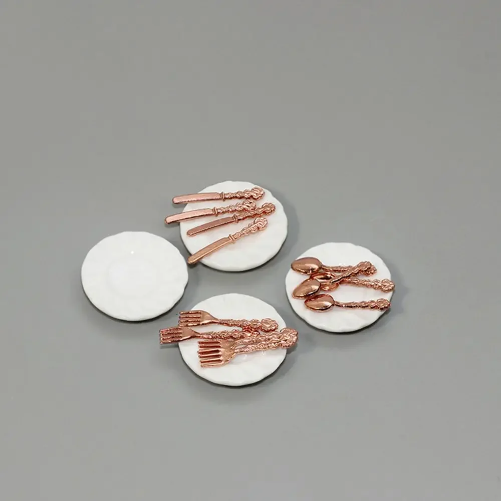 DIY juego de simulación muebles juguetes vajilla en miniatura plato de cerámica tenedor cuchara - imagen 2