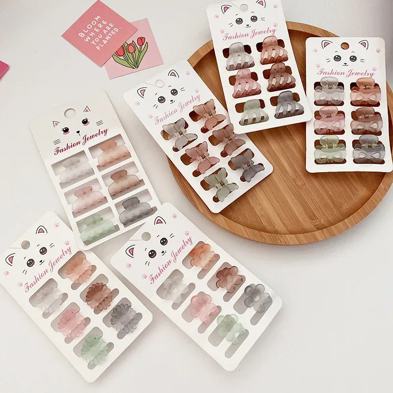 6 unids/set de pinzas para el cabello pequeñas esmeriladas para niños y niñas, horquilla acrílica de Color sólido, Clip alto para cola de caballo, accesorios para el cabello - imagen 3