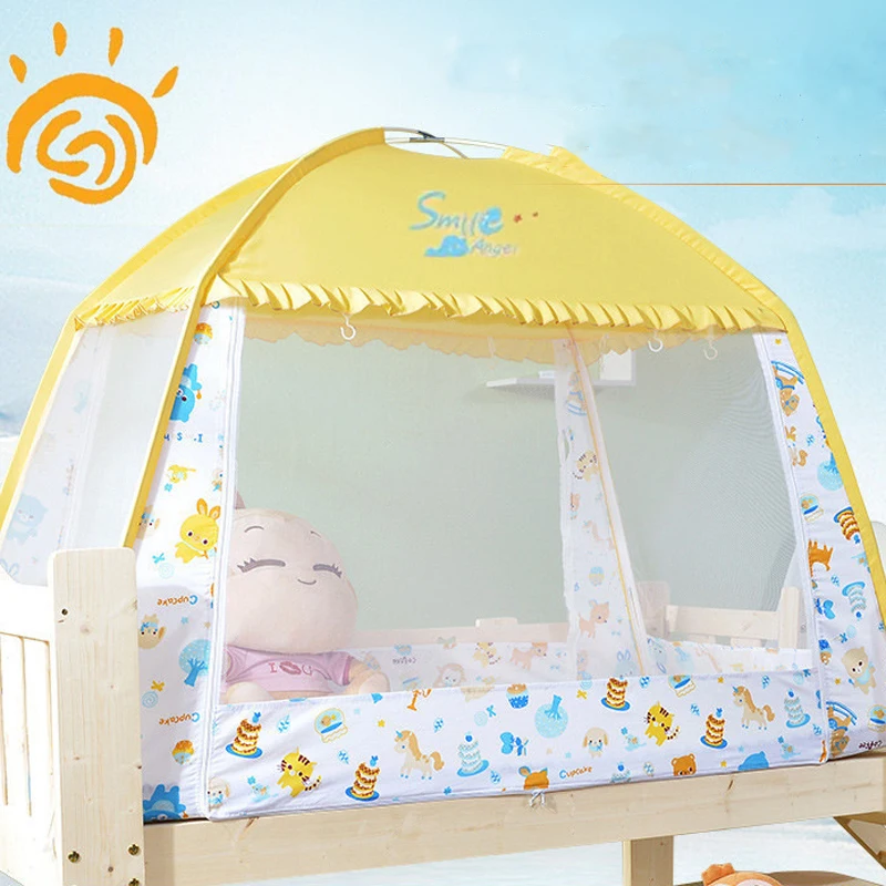 Mosquitera de yurta de malla cifrada para niños, estilo de dibujos animados, cuna de bebé para el hogar, mosquitera anticaída de fondo completo, tienda portátil plegable - imagen 4