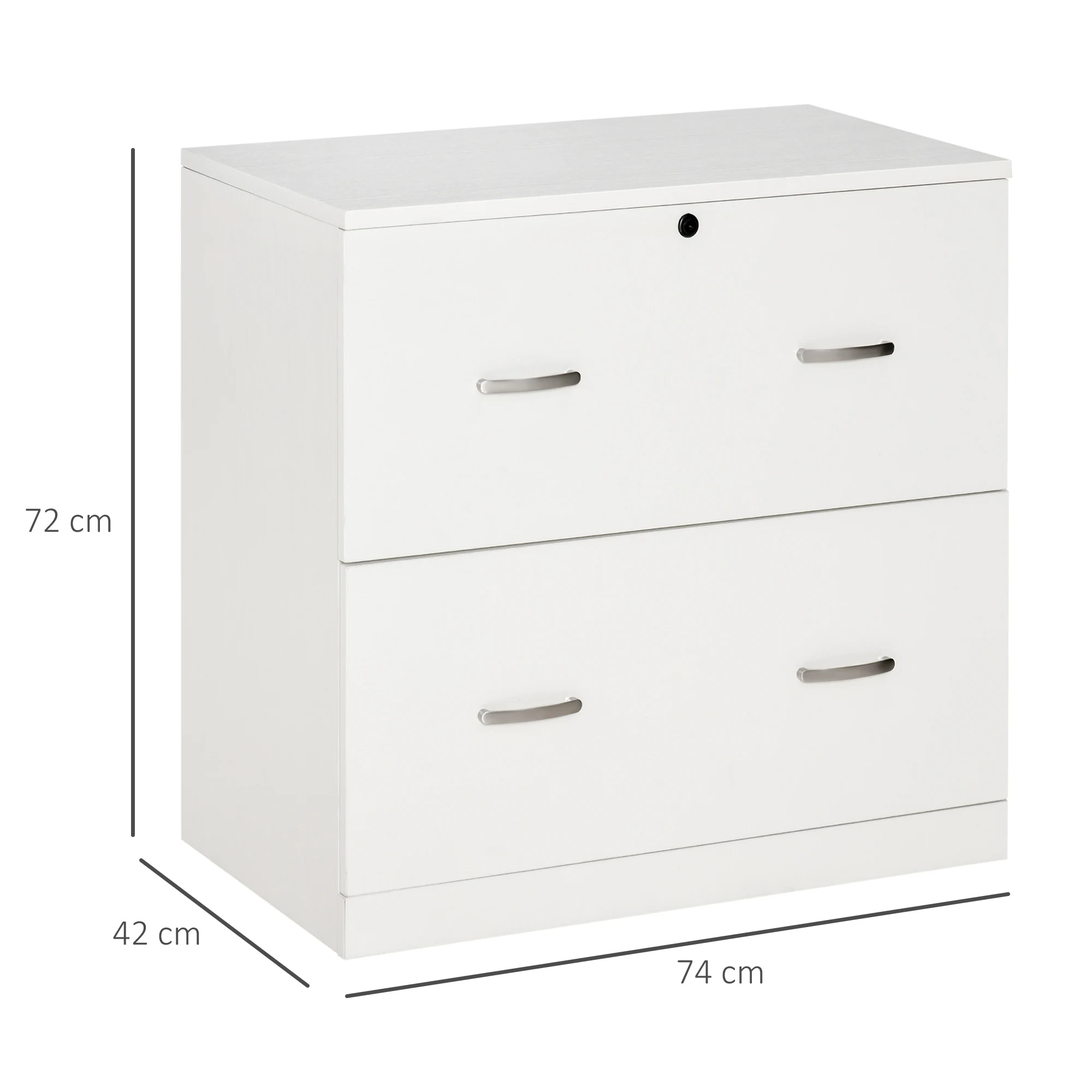 Vinsetto Mueble Archivador Cajonera para Oficina con 2 Cajones para Documentos en Tamaño A4 Cerradura y 2 Llaves para Estudio Despacho 74x42x72 cm Blanco - imagen 3