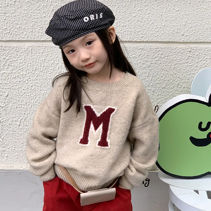 MILANCEL nuevo suéter de invierno para niños 1-6T Linda letra M & B suéter de punto para niñas coreanas prendas de vestir sencillas y holgadas para niños Tops - imagen 3