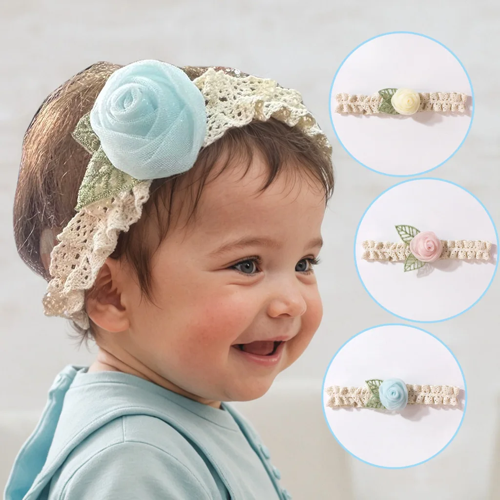 MILANCEL Diadema de encaje bebé – Rosa 3D para niña - imagen 2