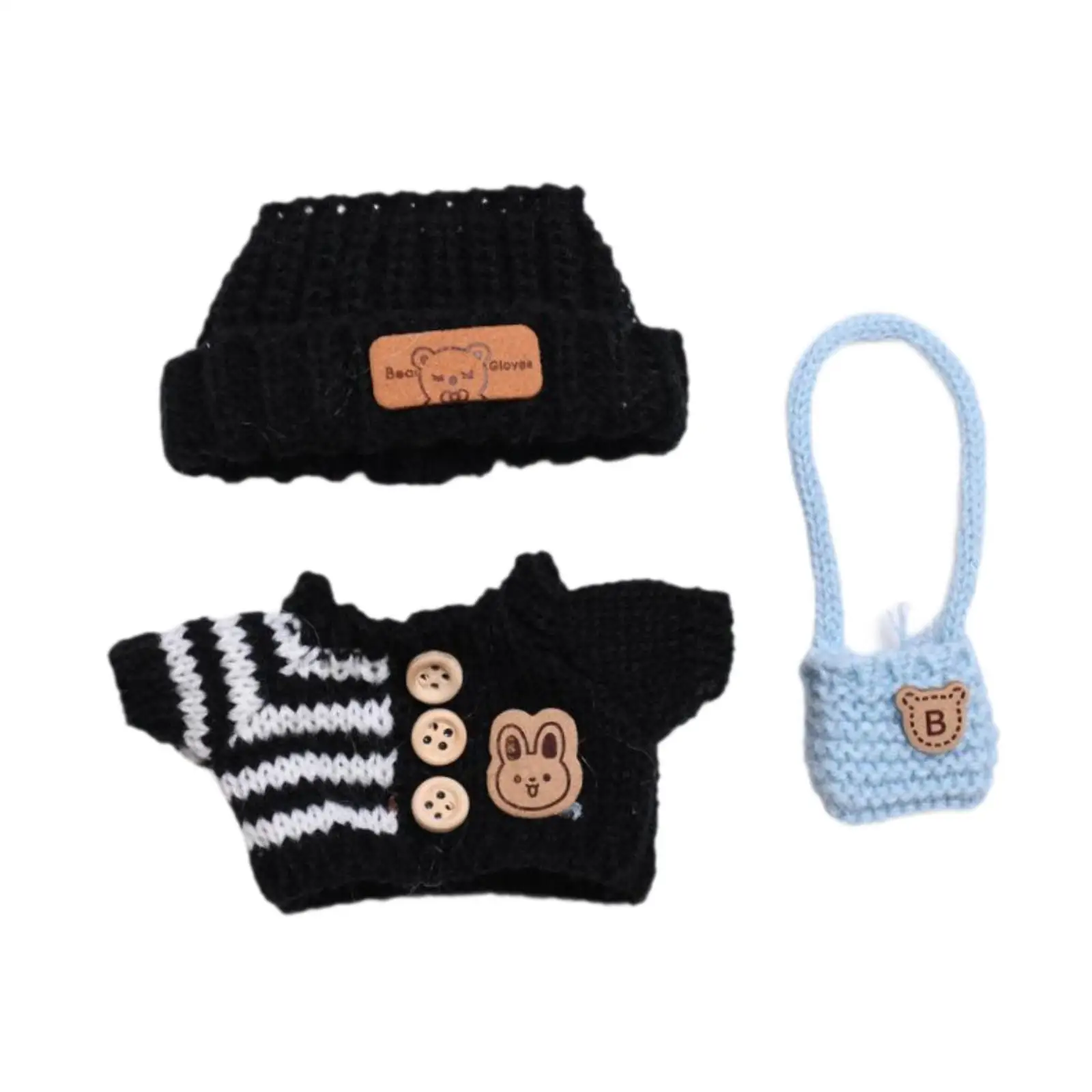 3Pcs Fashion Dolls Sweater and Hat Bag Accessories Handmade Clothing for 15-17cm Dolls Boy Dolls Girl Dolls New Year Gifts
