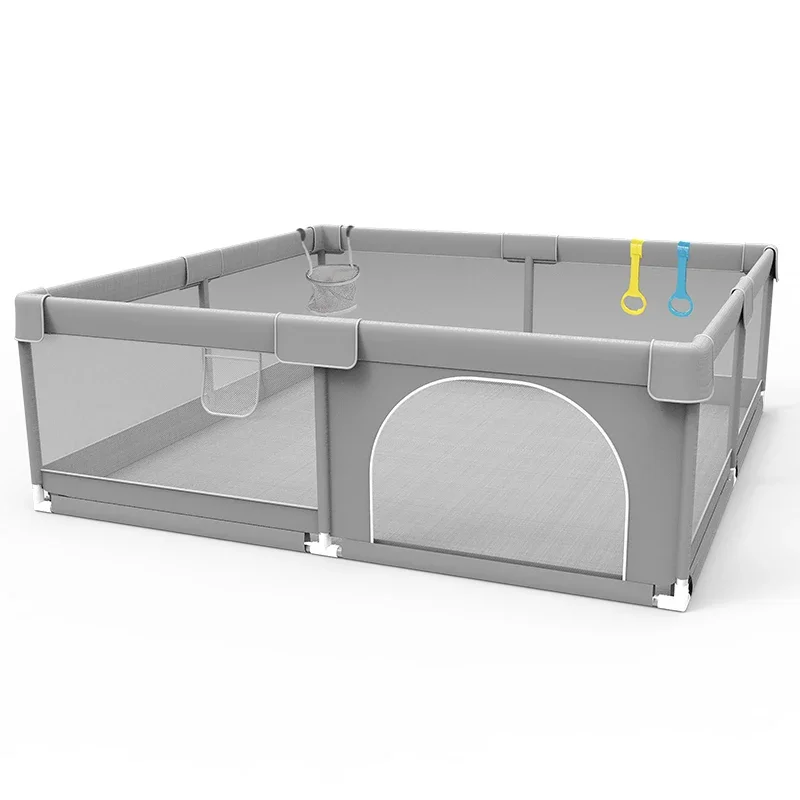 IMBABY Parque infantil para bebés Corralito gris claro para patio de juegos para bebés con anillo de tracción Barrera de seguridad para niños valla caja de bolas parque infantil - imagen 5
