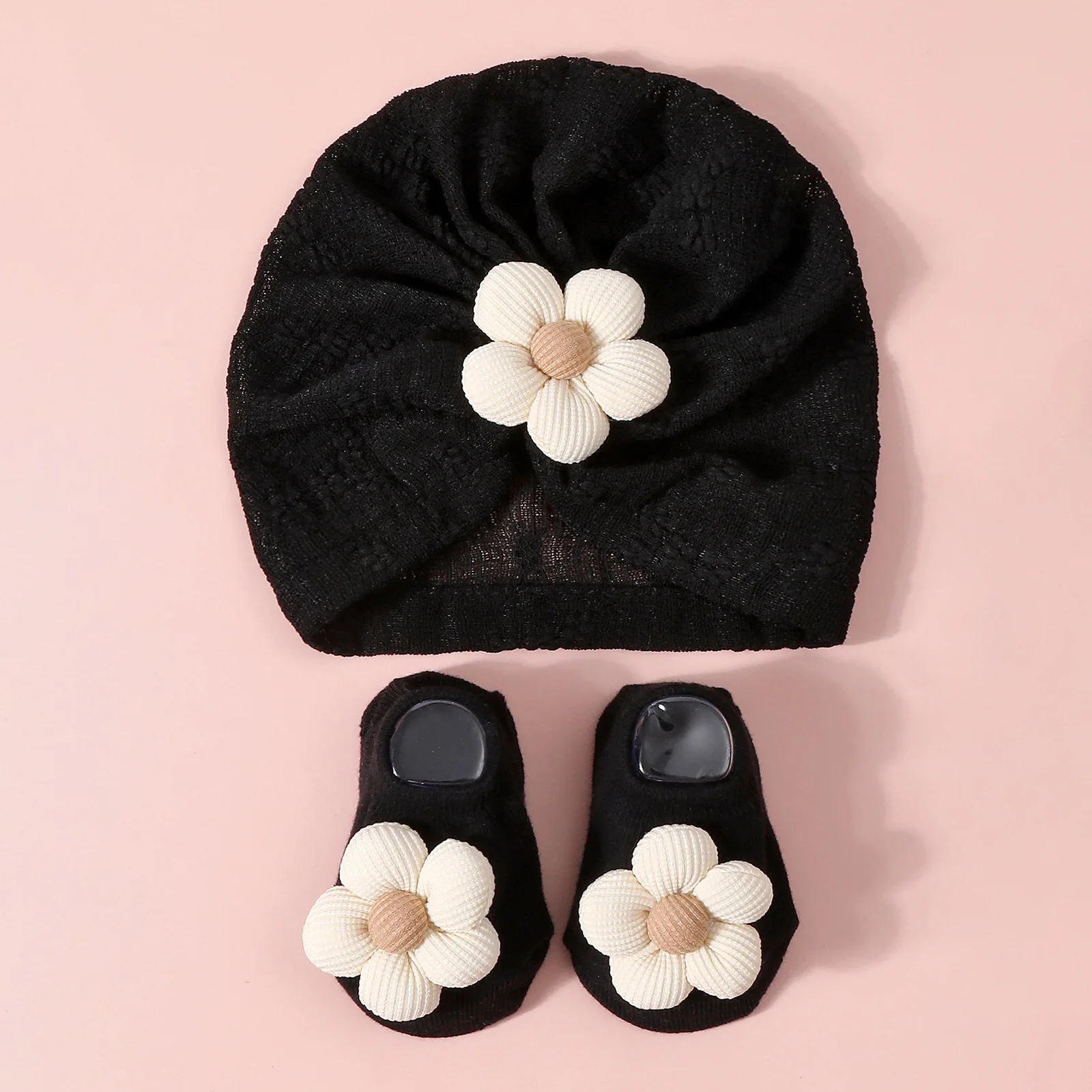 Nuevo bebé 1 Juego de sombreros de girasol calcetines recién nacidos suaves Prewalker ahueca hacia fuera el calcetín transpirable sombrero niña gorra infantil gorros turbante calcetines - imagen 3