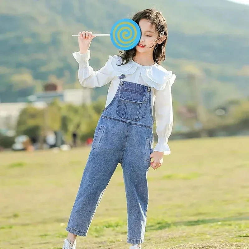 Primavera y otoño nuevos monos de mezclilla para niños pantalones casuales versátiles para niñas monos de ropa exterior de moda para niñas - imagen 3