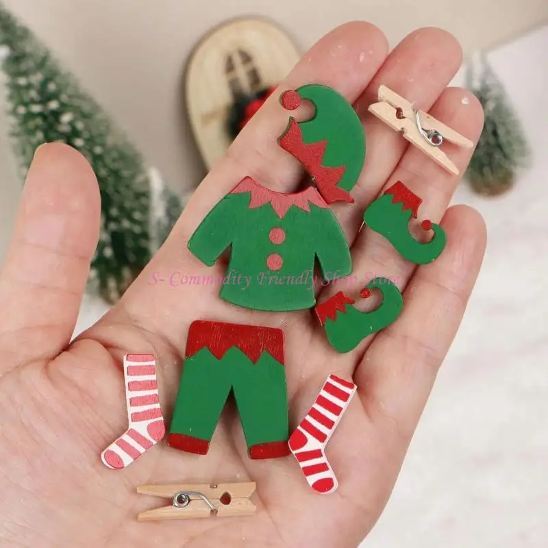 85AE Adornos ropa festivos madera seguros para niños, accesorios creativos para juegos simulación - imagen 4