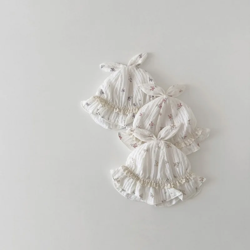 Gorro bonito de dibujos animados para recién nacido, gorro con estampado sencillo Floral, accesorios de fotografía para bebé, gorro de algodón suave para primavera y verano - imagen 2