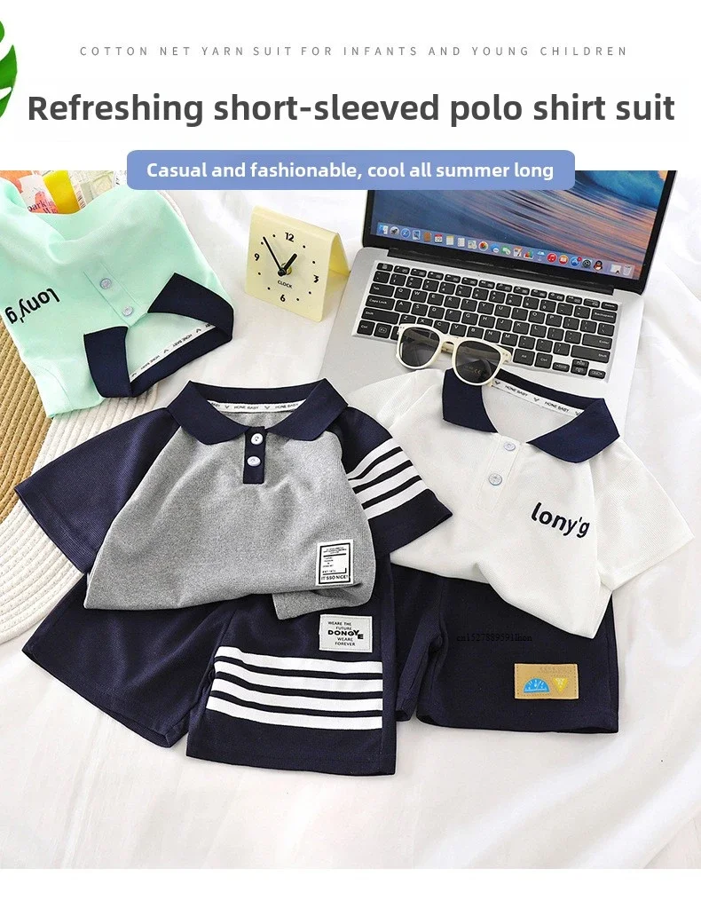 Conjunto completo de polo y bermudas infantil Sonkpuel en punto gofre