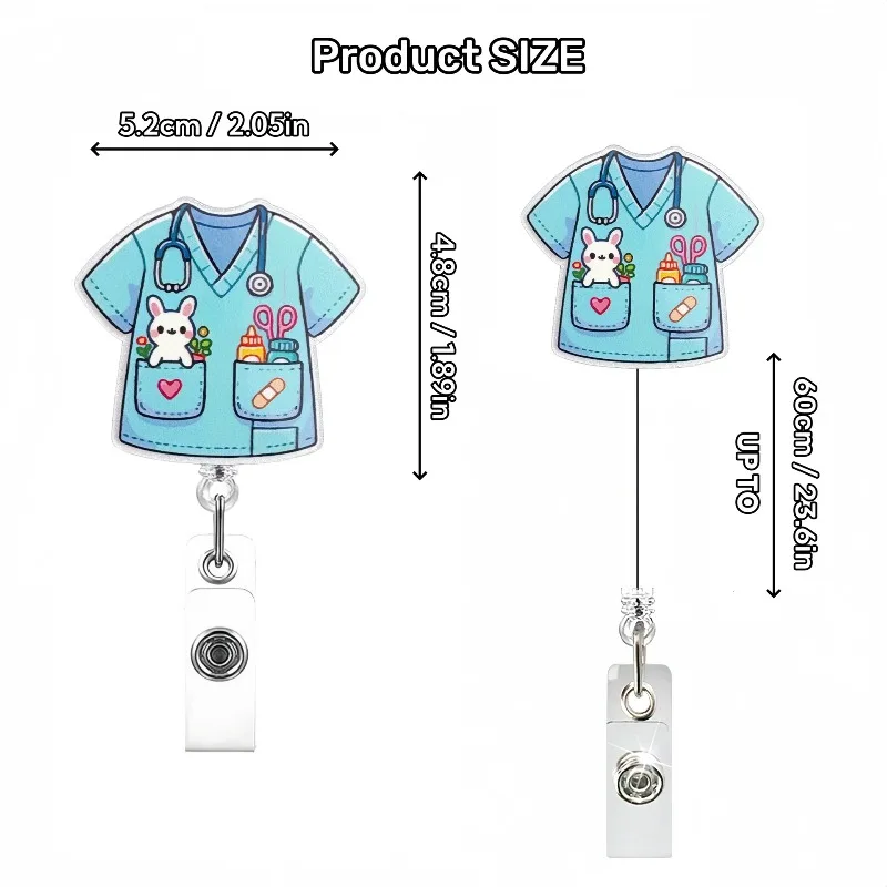 Nuevos suministros médicos acrílicos de dibujos animados, carrete de insignia, soporte de tarjeta de identificación retráctil con Clip de cocodrilo giratorio 360, soporte para nombre - imagen 4