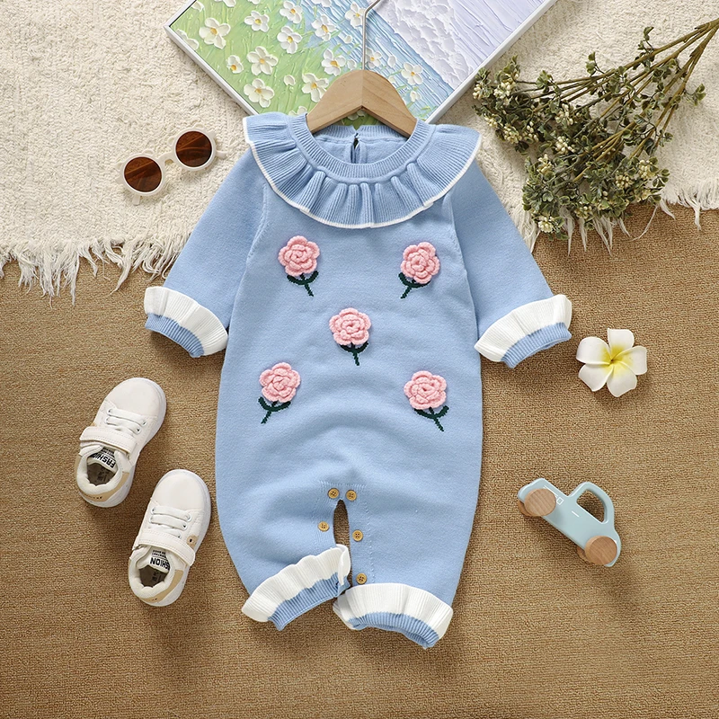 Peleles de punto para bebé con estampado floral azul
