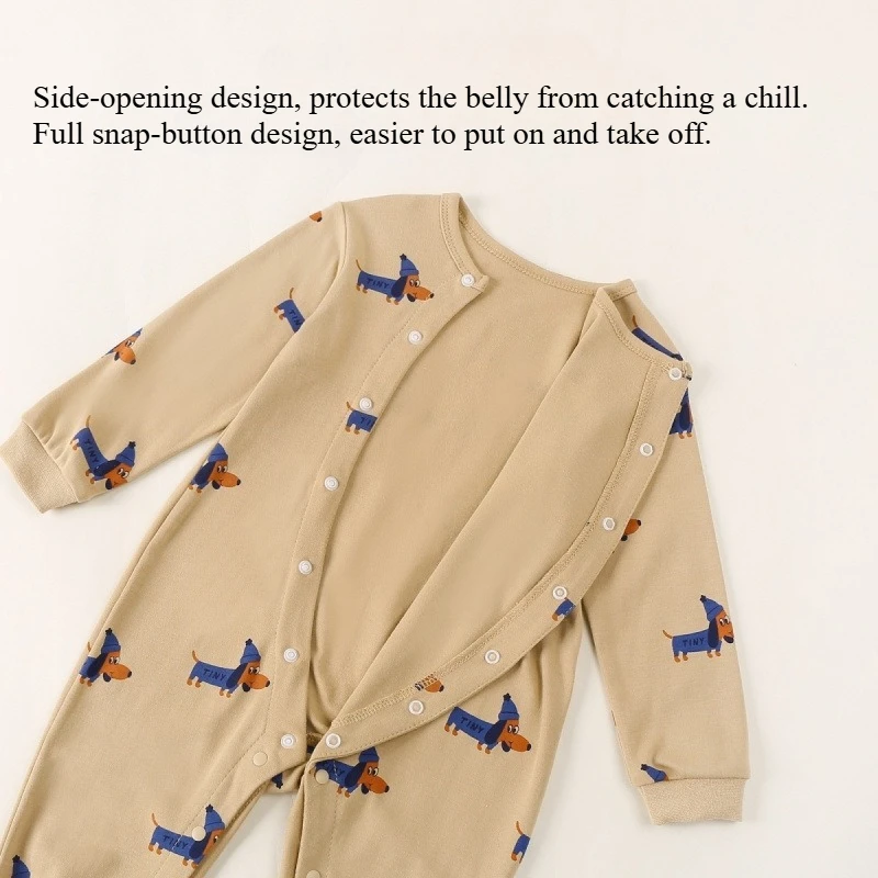 Mameluco Unisex cómodo para bebé, mono con estampado de cachorro Adorable para primavera y otoño, mono de manga larga para exteriores para niños y niñas - imagen 4