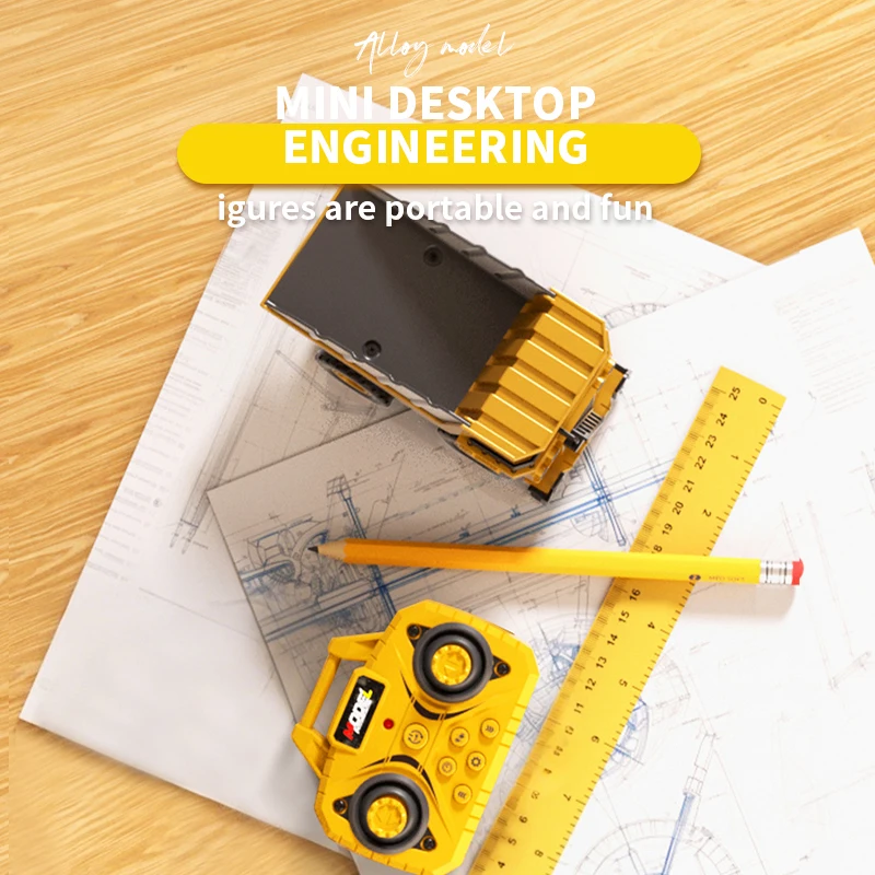 Excavadora teledirigida de aleación de escritorio, camión volquete con música ligera, Mini coche de juguete de aleación, vehículo Moedel, regalo de Navidad, 1/64 - imagen 4