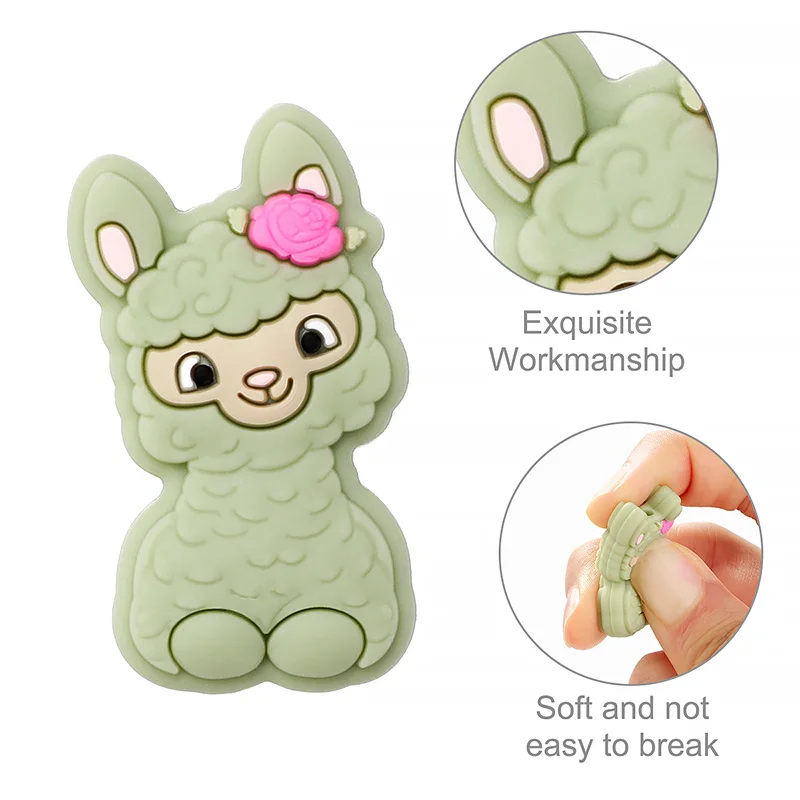 5 uds. De cuentas de silicona de animales de Alpaca de dibujos animados para fabricación de joyería DIY, cuentas de pulsera de joyería utilizadas en bolígrafo - imagen 5