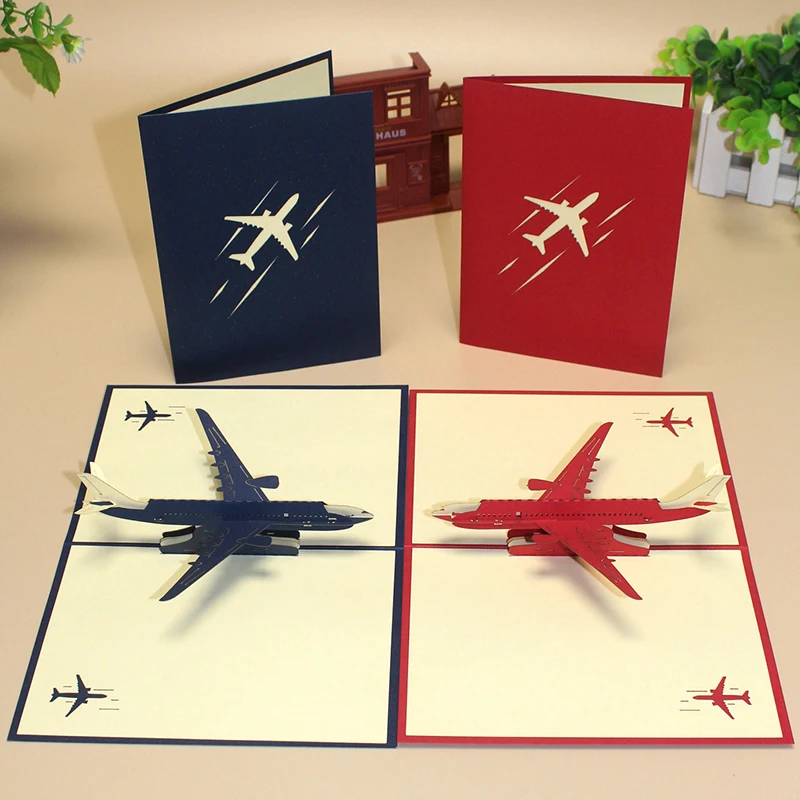 Tarjeta de felicitación estilo avión 3D, sobre novedoso para Festival, modelo de decoración, tallado en papel, plegable, suministro de reunión de Festival DIY TMZ - imagen 3
