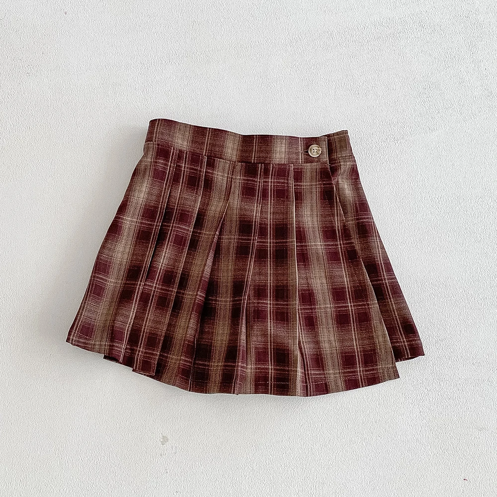 Falda a cuadros vintage plisada para niñas, estilo retro - imagen 2
