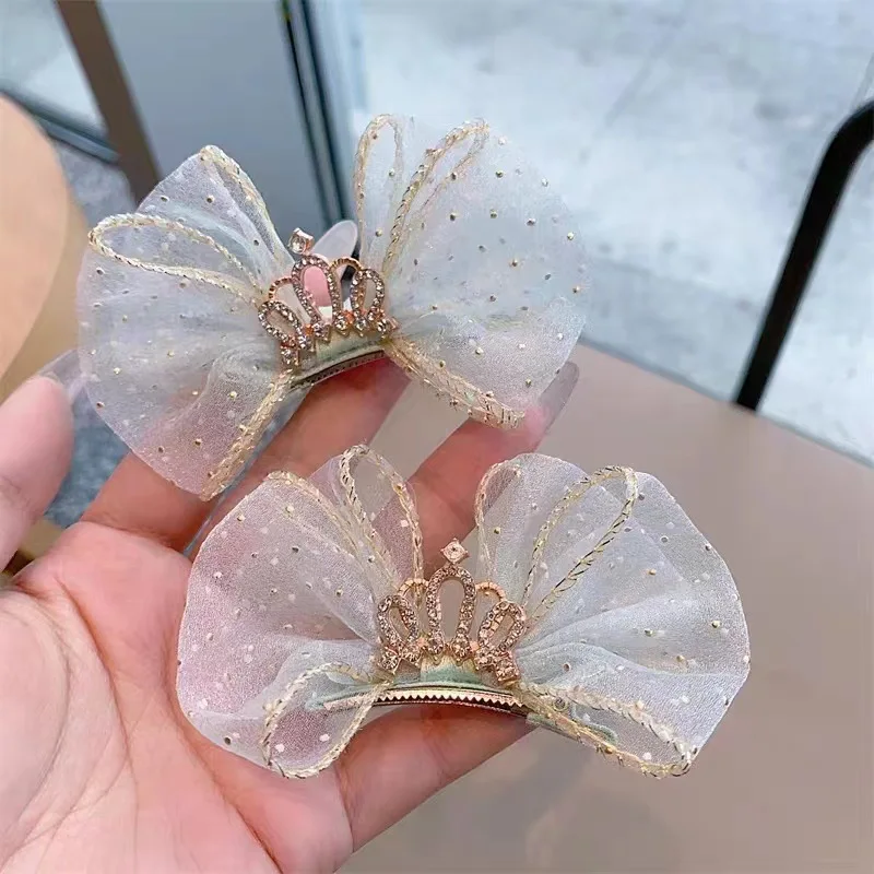 1 pieza dulce moda coreana niños niña Clip de pelo brillo Rhinestone corona arco pasador de pelo princesa accesorios para el cabello - imagen 2