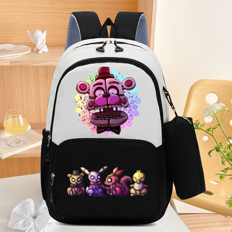 Mochila escolar FNAF de gran capacidad con bolsa para lápices, mochila de dibujos animados de cinco noches en Freddy, bolsas de almacenamiento de papelería para libros para estudiantes, 2 uds. - imagen 3