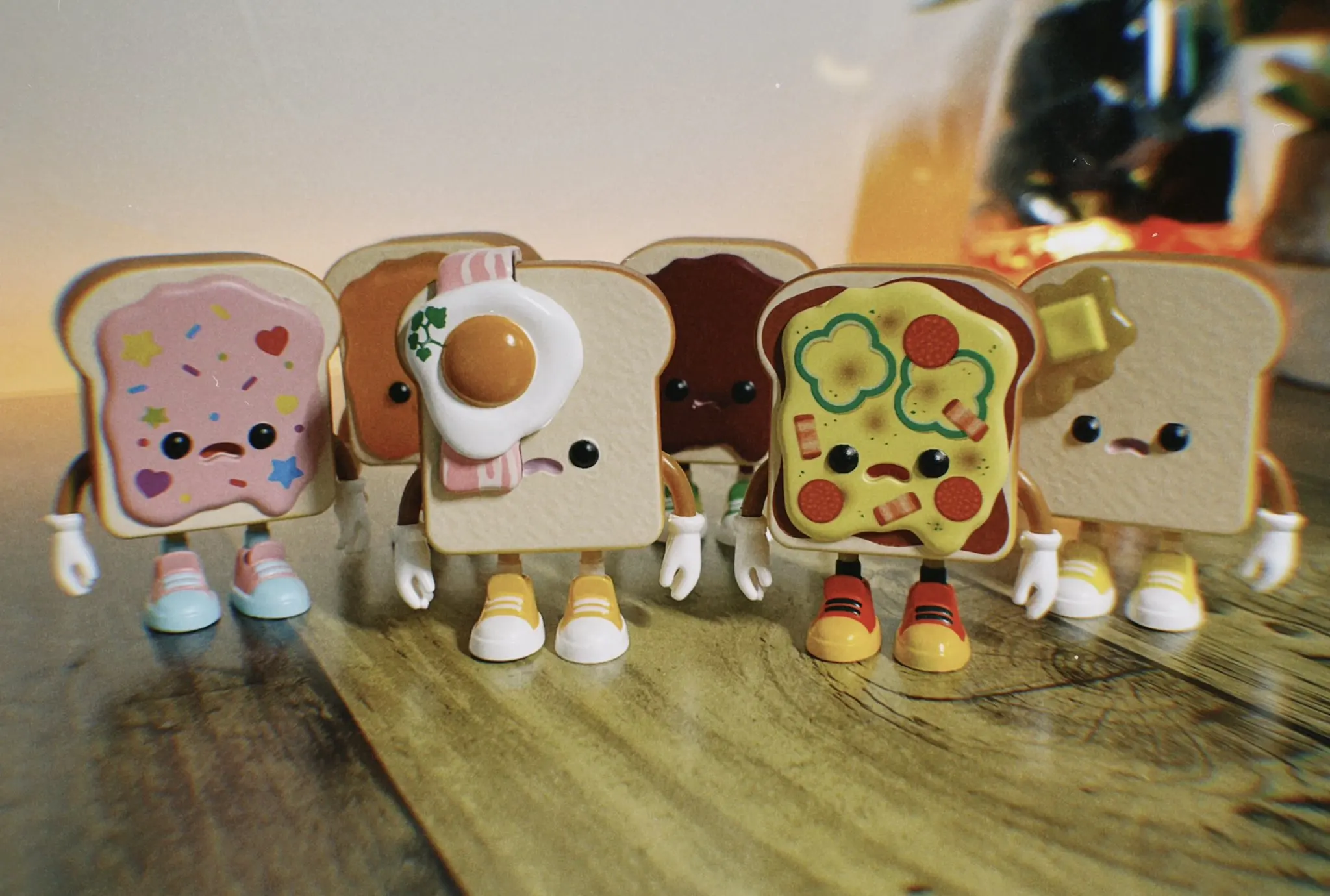 Qualia Cápsula de juguete, soporte para pan tostado, figura kawaii, Pizza, miel, mantequilla, toast, bacon, huevo, crema de mantequilla, gashapon - imagen 2