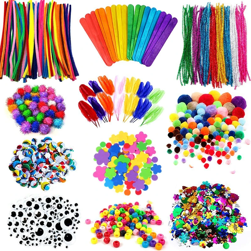 Juego de Material hecho a mano para niños, rompecabezas, juguetes artesanales, varilla giratoria, bola de felpa, parche de botón de ojo simulado, recortes de papel TMZ