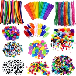 Juego de Material hecho a mano para niños, rompecabezas, juguetes artesanales, varilla giratoria, bola de felpa, parche de botón de ojo simulado, recortes de papel TMZ