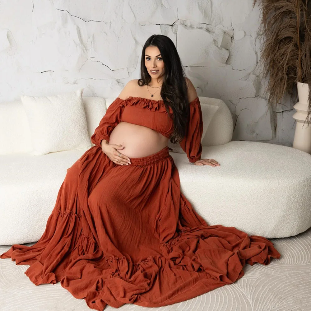 Vestido de maternidad bohemio de lino y algodón para sesión fotos - imagen 5