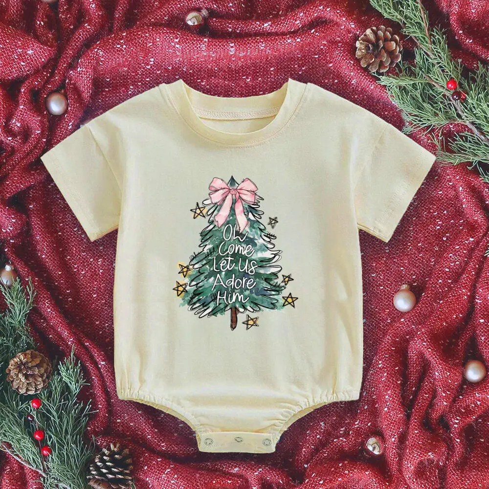 Pelele con estampado de árbol de Navidad para bebé, pelele con burbujas, vibraciones navideñas, mono grande para recién nacido, traje de fiesta de Navidad, mono infantil de manga corta - imagen 5