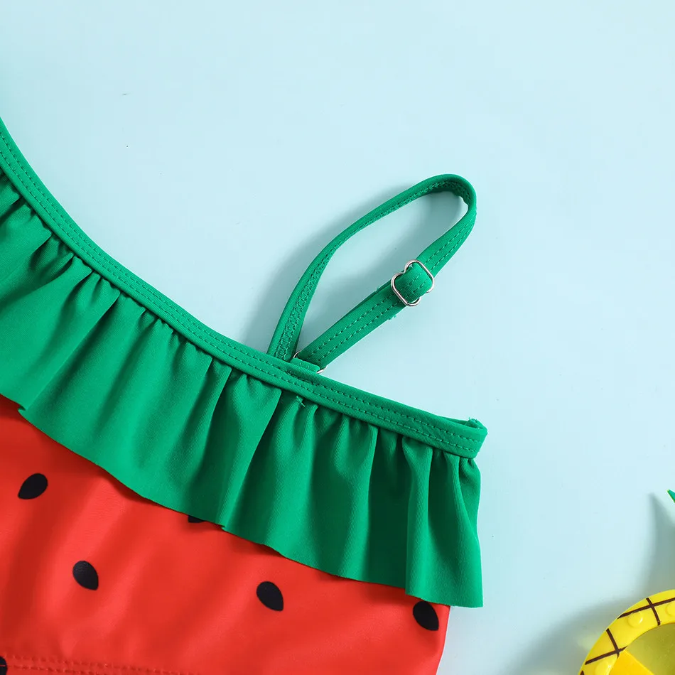 Conjunto de Bikini para la playa para niños, bonito traje de baño con temática de fruta, sandía y piña, Top Halter para niños con parte inferior a juego - imagen 4