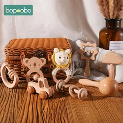 Sonajeros de madera para bebé Montessori con animales ganchillo