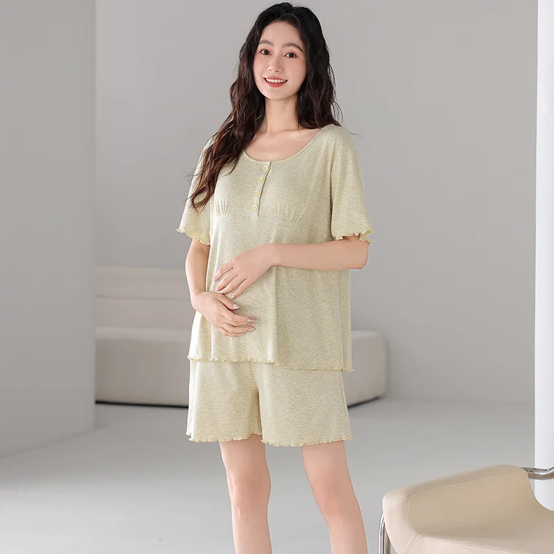 Pijamas para mujeres embarazadas, pantalones cortos finos de verano, conjunto de Modal de colores con cojín para el pecho, ropa de casa para amamantar posparto - imagen 5
