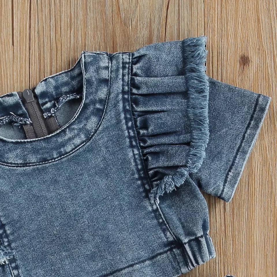 Ropa de verano para niños de 2 piezas, moda coreana para niñas, Tops azules de manga corta + falda, ropa de Boutique para bebés, conjuntos para niños BC442 - imagen 5