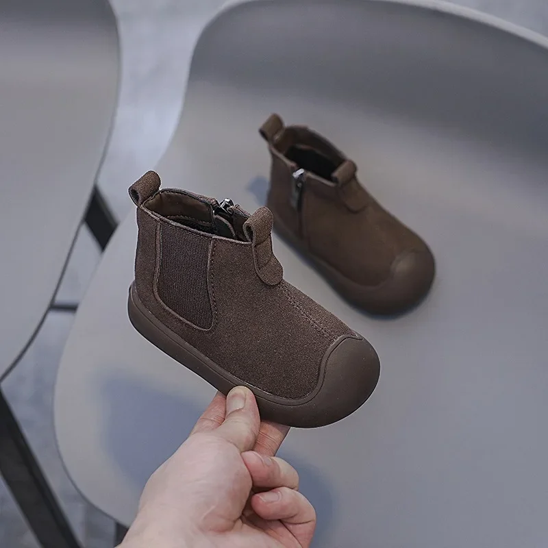Botas de cuero genuino para niños y niñas, zapatos antideslizantes de suela suave, ante de vaca, para exteriores, Otoño e Invierno - imagen 4