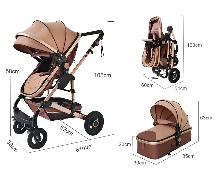 Cochecito de bebé 3 en 1 de alto confort, cochecito de bebé plegable para recién nacido con soporte para asiento de coche, personalización - imagen 4