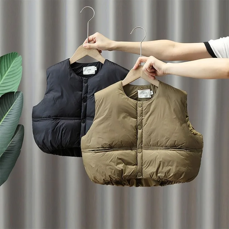 2025 Chaleco de nueva moda para niños de otoño/invierno: ropa de abrigo gruesa, acogedora y elegante, funcional y versátil para clima ligero y frío.