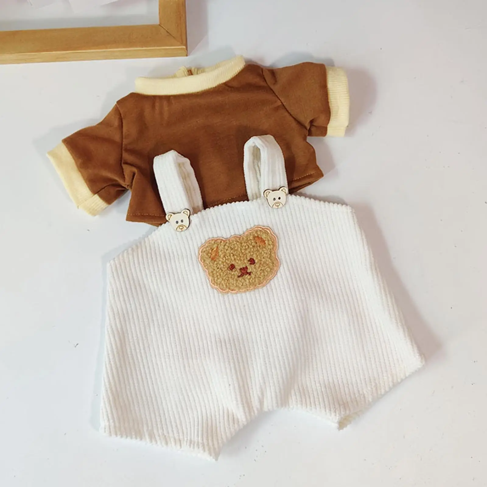 38cm Plush Doll Clothes Dress up Comfortable Stuffed Animals Clothes Stylish Cartoon Doll Shirt and Overalls Doll Clothing