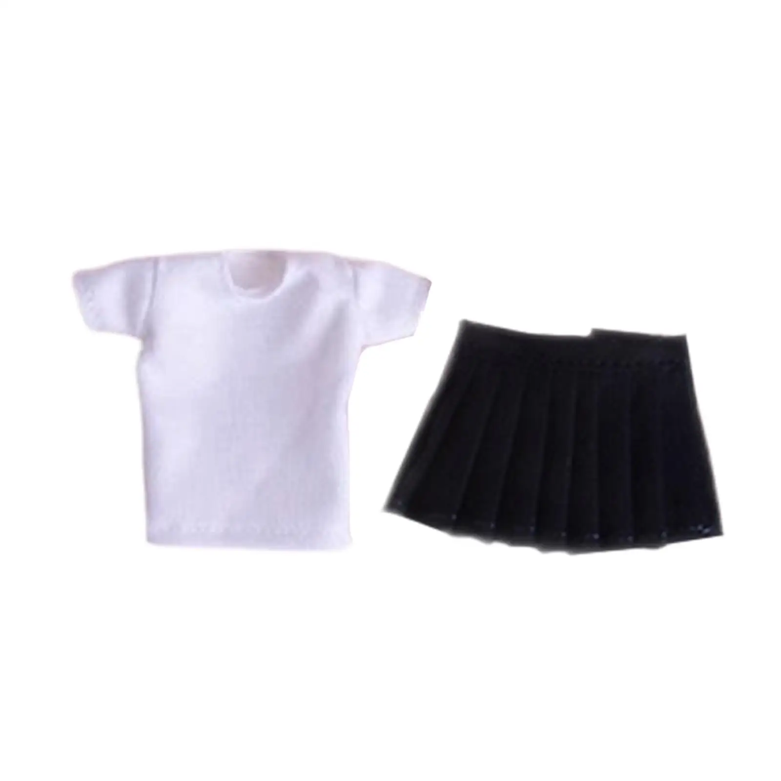 1/12 Scale Doll T Shirt,Action Figure Clothes with Short Skirt,Doll Clothes, Soft Doll Clothing Set Costume for 6 inch Figure