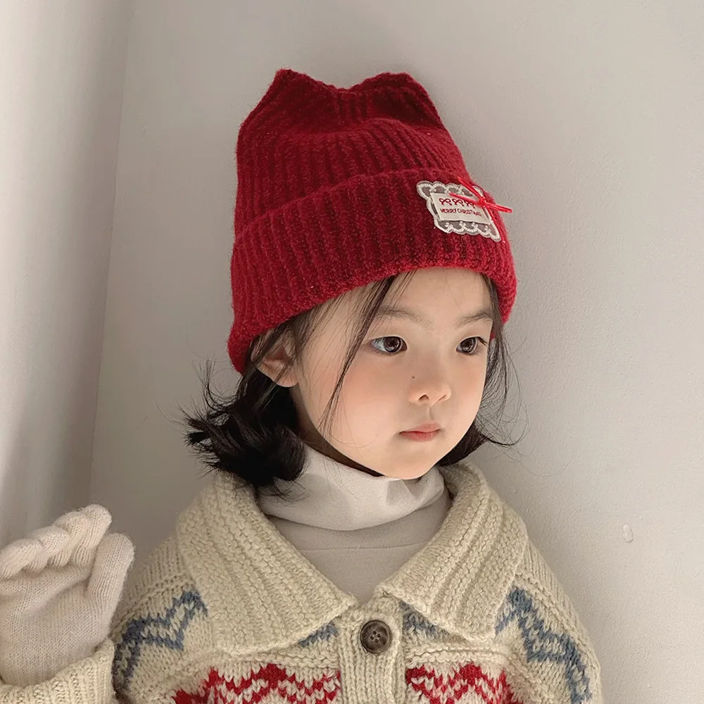 Gorro de moda coreana para niños, gorro de punto para bebé, gorro cálido con forro polar para niños pequeños, gorro para clima frío de diseño bonito para niños - imagen 2