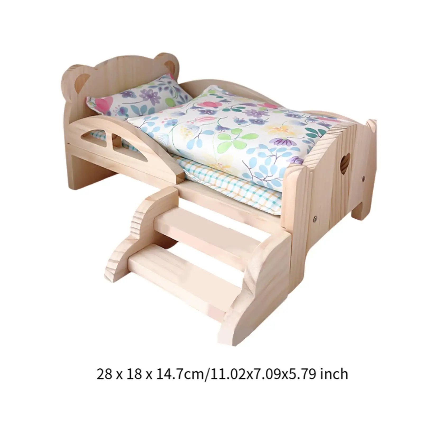 1:12 Wooden Doll Mini Bed Simulation Furniture Pretend Toy for Girls Birthday