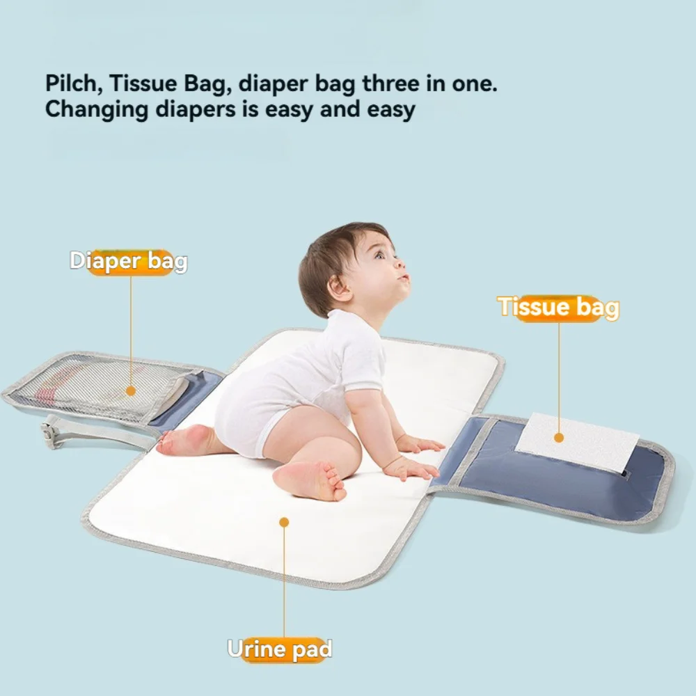 Almohadilla de orina para bebé, impermeable y a prueba de humedad, ligera con diseño de transporte manual, alfombrilla para cambiar pañales para uso al aire libre para bebés