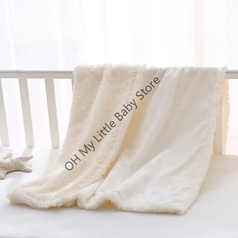 M76C Manta para bebé recién nacido otoño e invierno, manta gruesa franela gruesa doble capa, mantas lana cordero, - imagen 5