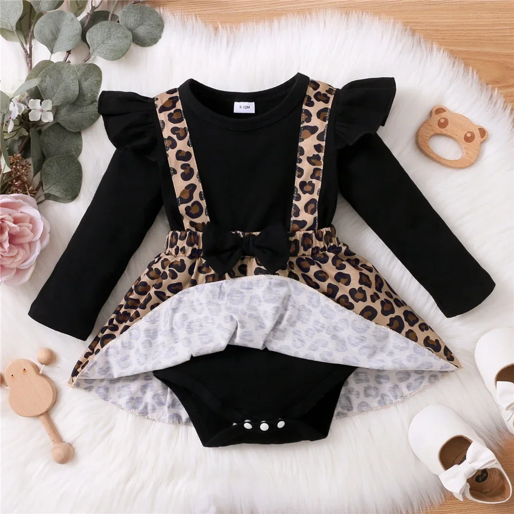 Body para niña recién nacida con falda y dobladillo, vestidos de leopardo de manga larga, Pelele de moda de otoño para bebé de 0 a 18 meses - imagen 2