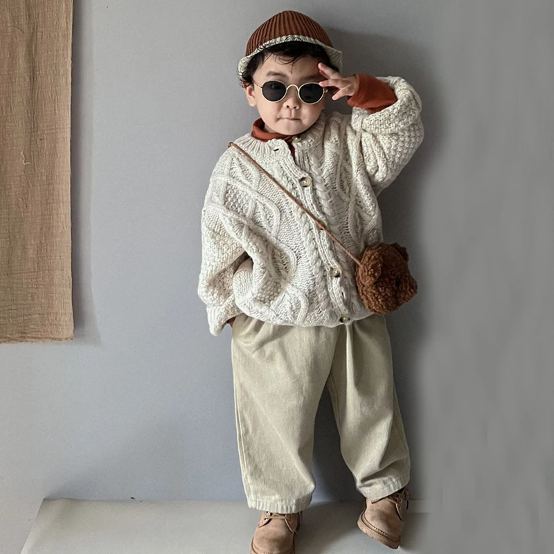 Suéter de algodón con una hilera de botones para niños, cárdigans holgados de estilo informal, Chaqueta de punto para niños y niñas de 1 a 6 años, alta calidad