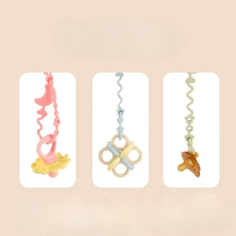 Cadena de chupete de silicona suave ajustable para bebé, juguetes mordedores, correa para chupete antipérdida, silla alta adecuada, cuna, regalos para recién nacidos - imagen 4