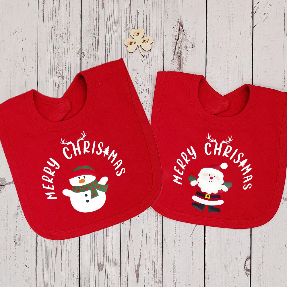 Babero navideño de algodón con muñeco nevado y Papá Noel para bebé - imagen 5