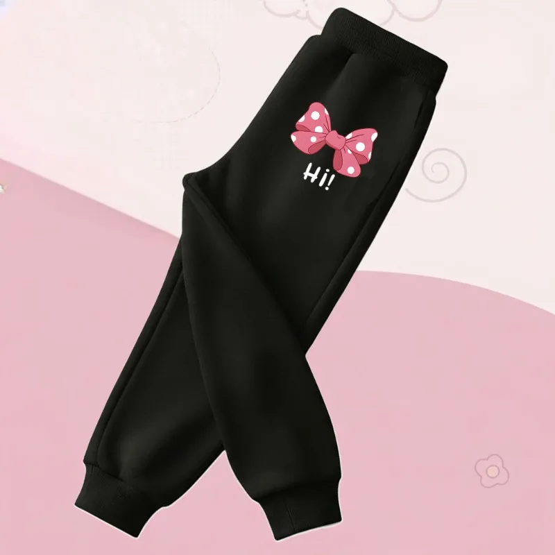 Primavera otoño niñas pantalones casuales niños cintura elástica Joggers niños pantalones deportivos de cintura alta lindo arco impreso niñas pantalón - imagen 4